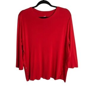J Jill Size Large Perfect Pima Side Button Tee Red Long Sleeve Cotton Casual